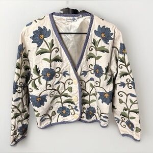 Paul Harris Design Floral Embroidered Jacket | Boho Cottagecore | Size S